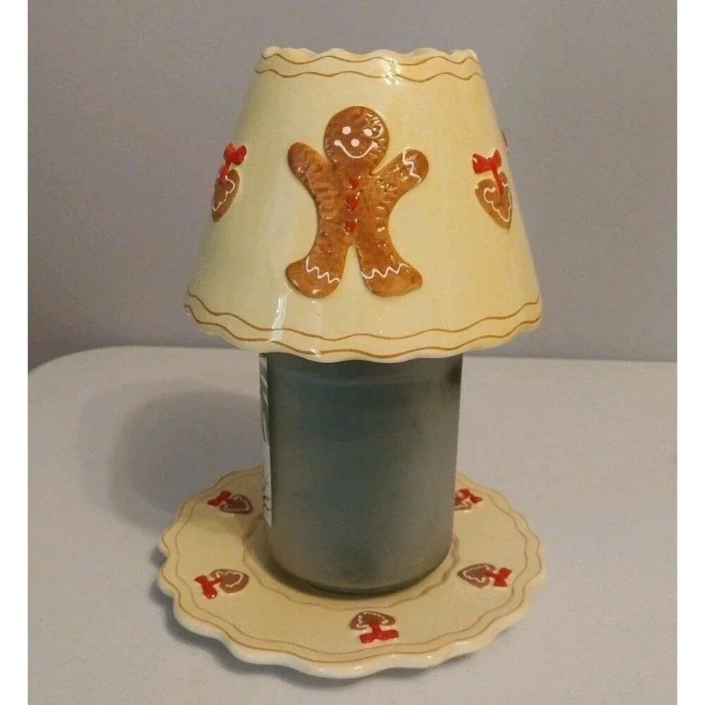 Gingerbread Man Ceramic Candle Shade Topper & Matching Plate Christmas Decor